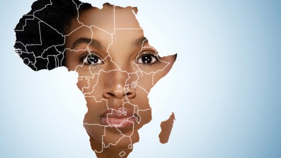 Face of African woman inside the map of Africa