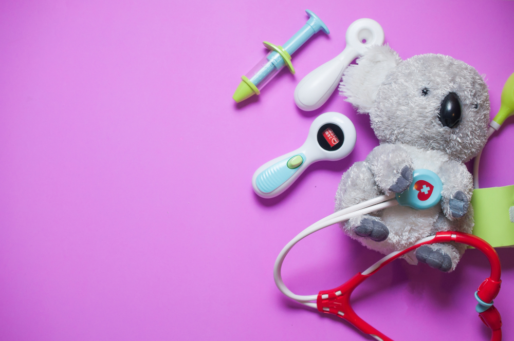 Top,View,Of,Medical,Set,Toys,And,Koala,Bear,On